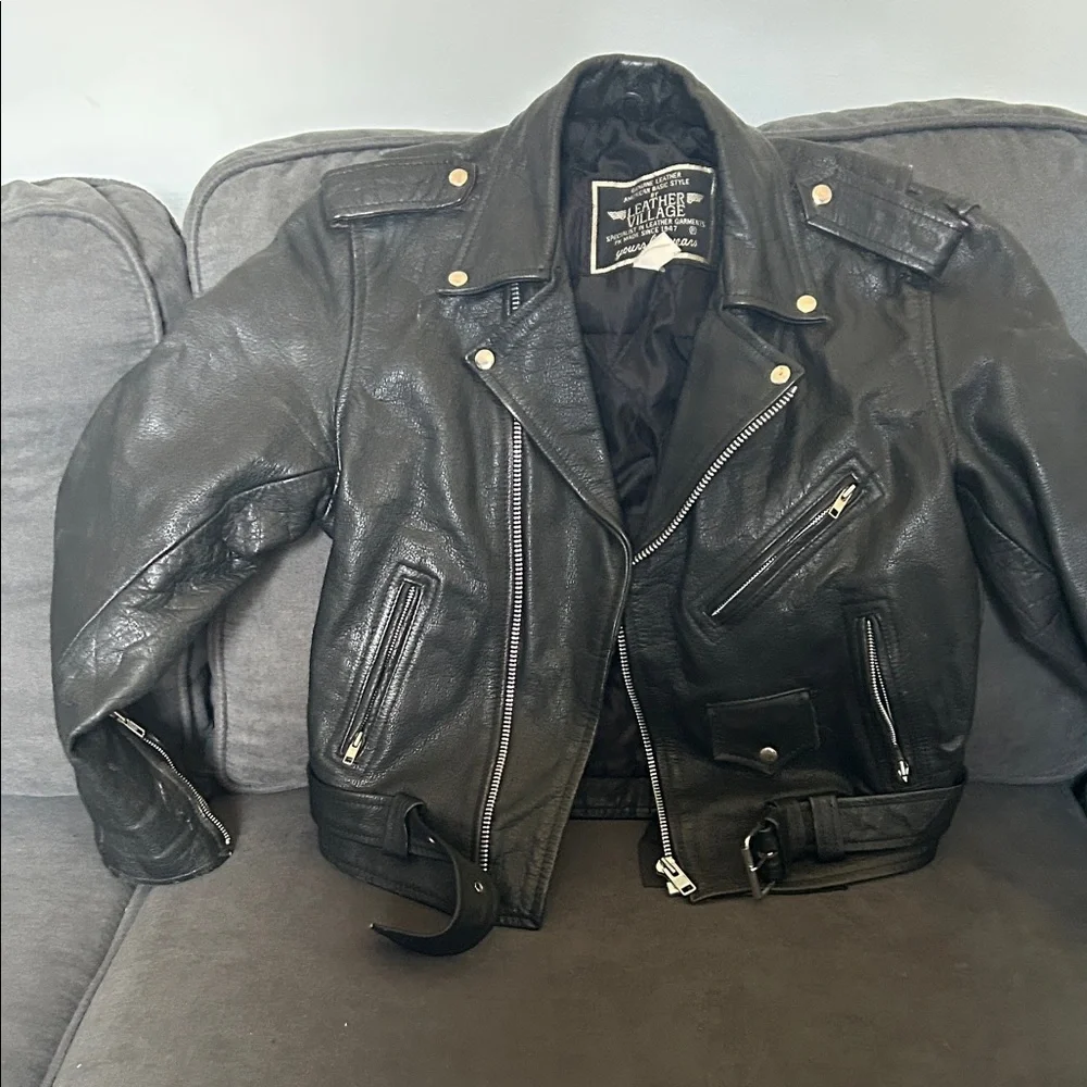 Leather Vintage Black Biker Jacket - Picture 1 of 3